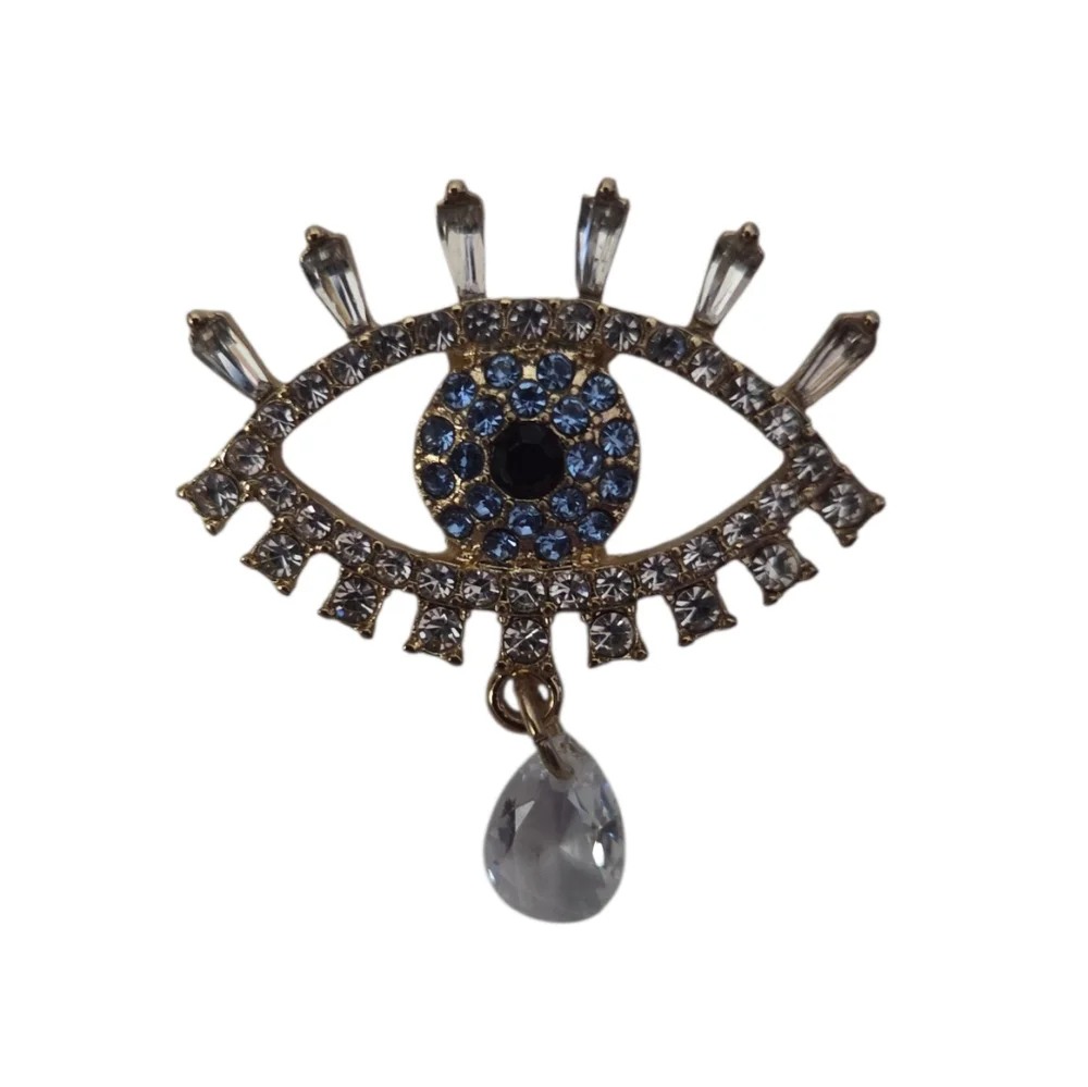 Piper Gold - NEW Blue Brooch Trio Evil Eye Mushroom Heart Brooch Glass Stones